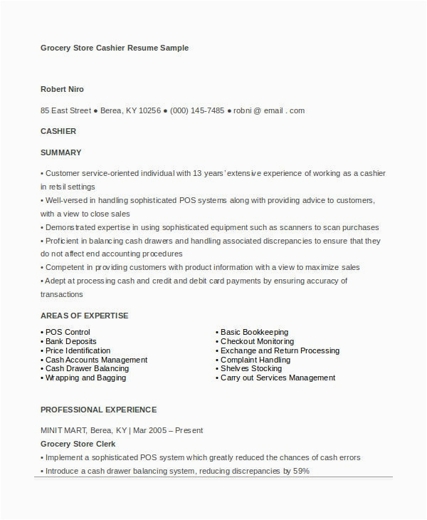 Cashier for Grocery Store Resume Sample 6 Cashier Resume Templates Pdf Doc