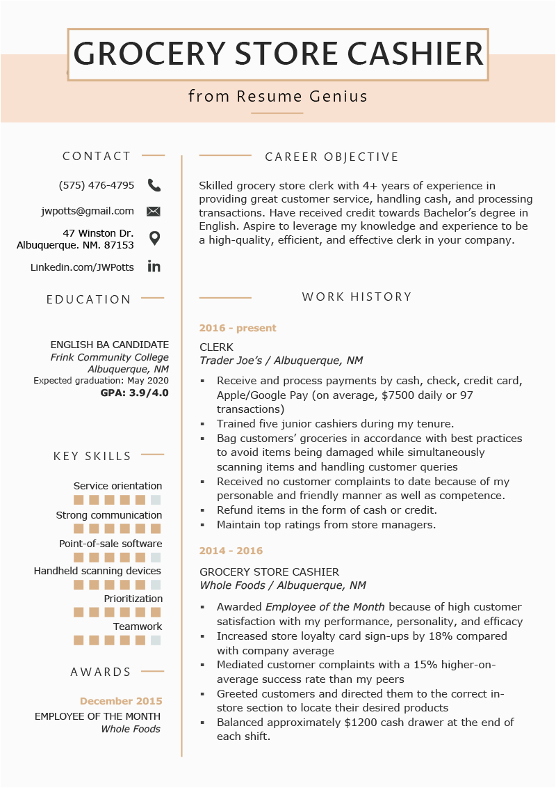 Cashier for Grocery Store Resume Sample Grocery Store Cashier Resume Sample Tips