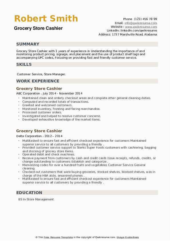 Cashier for Grocery Store Resume Sample Grocery Store Cashier Resume Samples