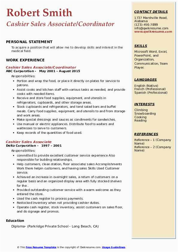 Cashiers and Sales associate Sample Resume Cashier Sales associate Resume Samples