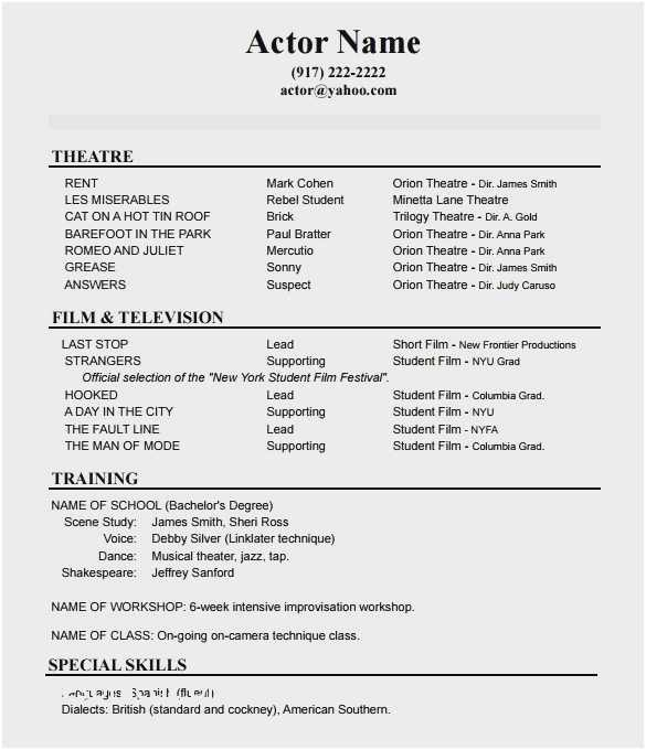 Child Acting Resume Template No Experience Free 54 Child Actor Resume 2019