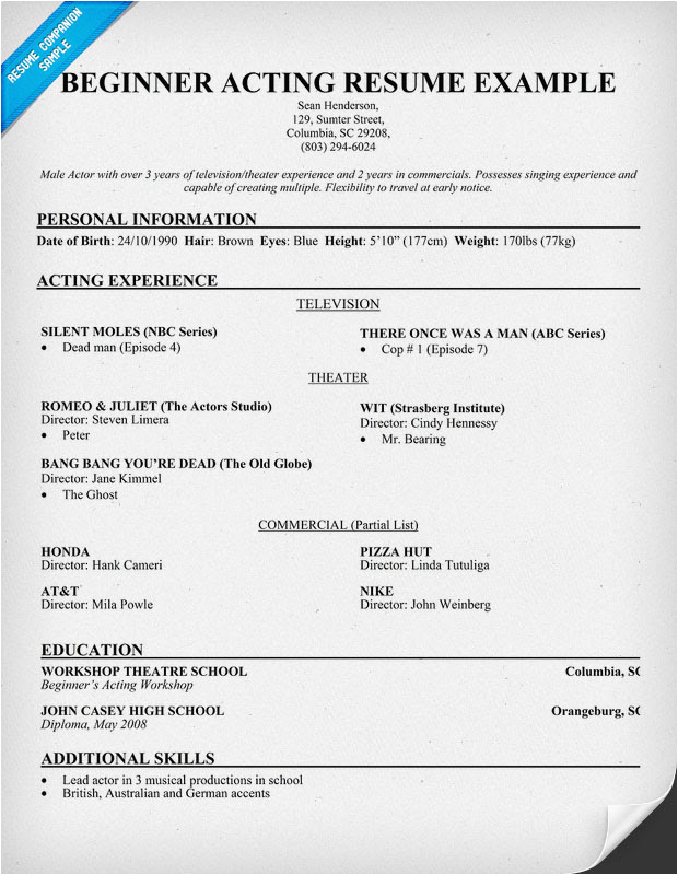 Child Acting Resume Template No Experience Resume format Acting Resume Templates for Kids