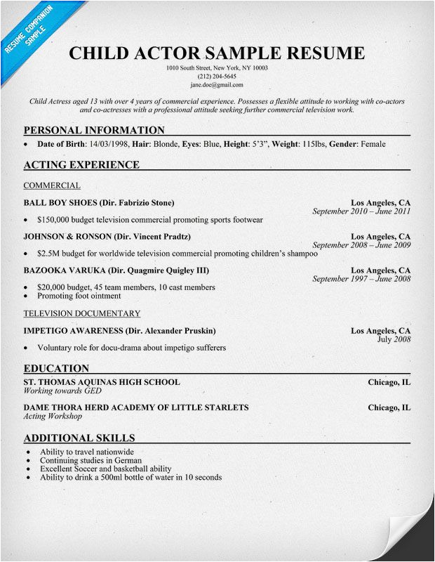 Child Acting Resume Template No Experience Resume Samples and How to Write A Resume