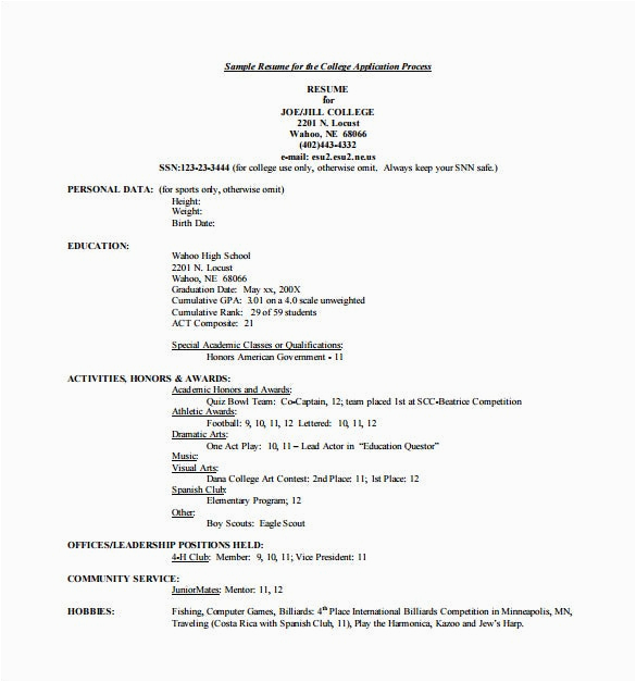 College Admission College Application Resume Template 15 College Resume Templates Pdf Doc