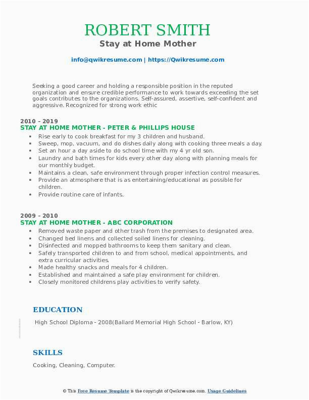 Combination Resume Template for Stay at Home Mom Stay at Home Mom Resume Sample Good Resume Examples