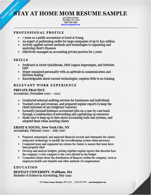 Combination Resume Template for Stay at Home Mom Stay at Home Mom Resume Sample & Writing Tips