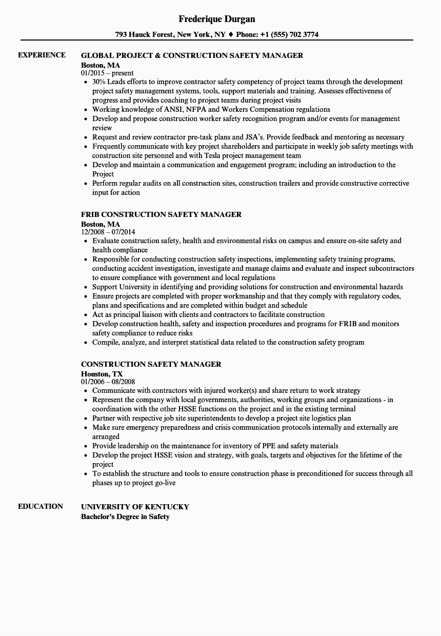 Construction Site Safety Officer Resume Sample Safety Manager Job Description Free Line Document