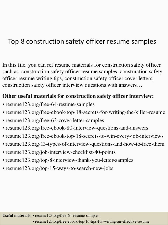 Construction Site Safety Officer Resume Sample top 8 Construction Safety Officer Resume Samples