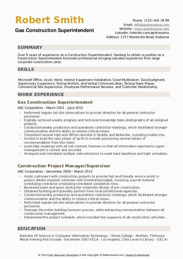 Construction Superintendent Resume Cover Letter Sample Construction Superintendent Resume Samples