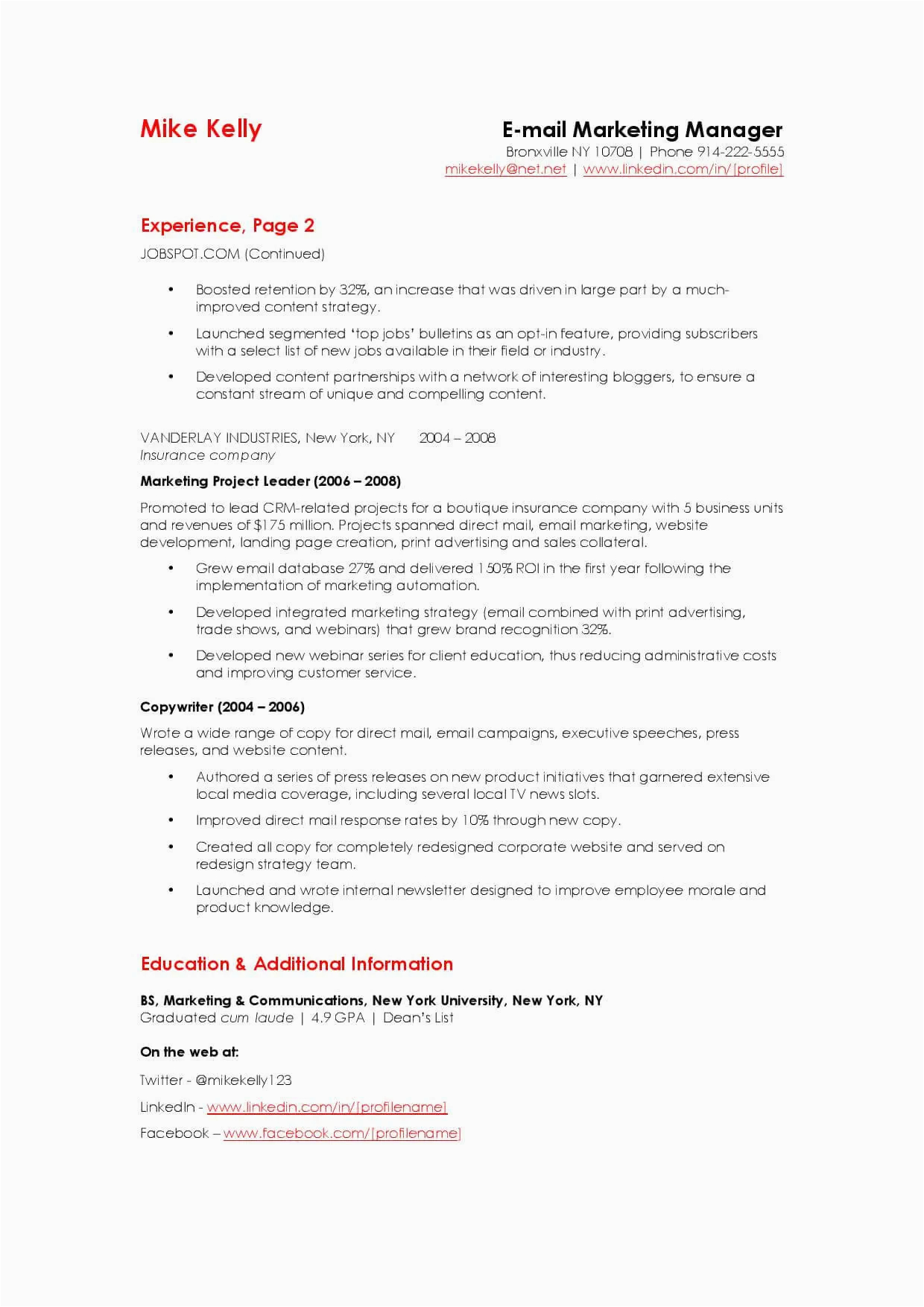 Contact and Email In Resume Sample 10 Marketing Resume Samples Hiring Managers Will Notice