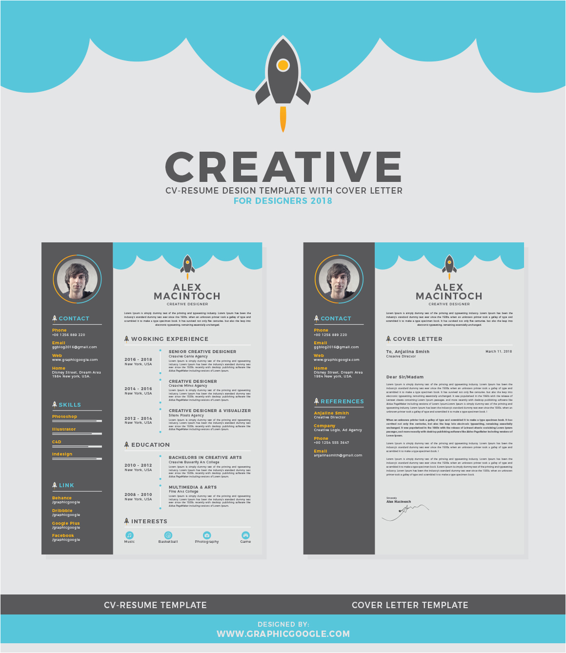 Creative Resume Templates for Graphic Designers Free Creative Cv Resume Design Template with Cover Letter