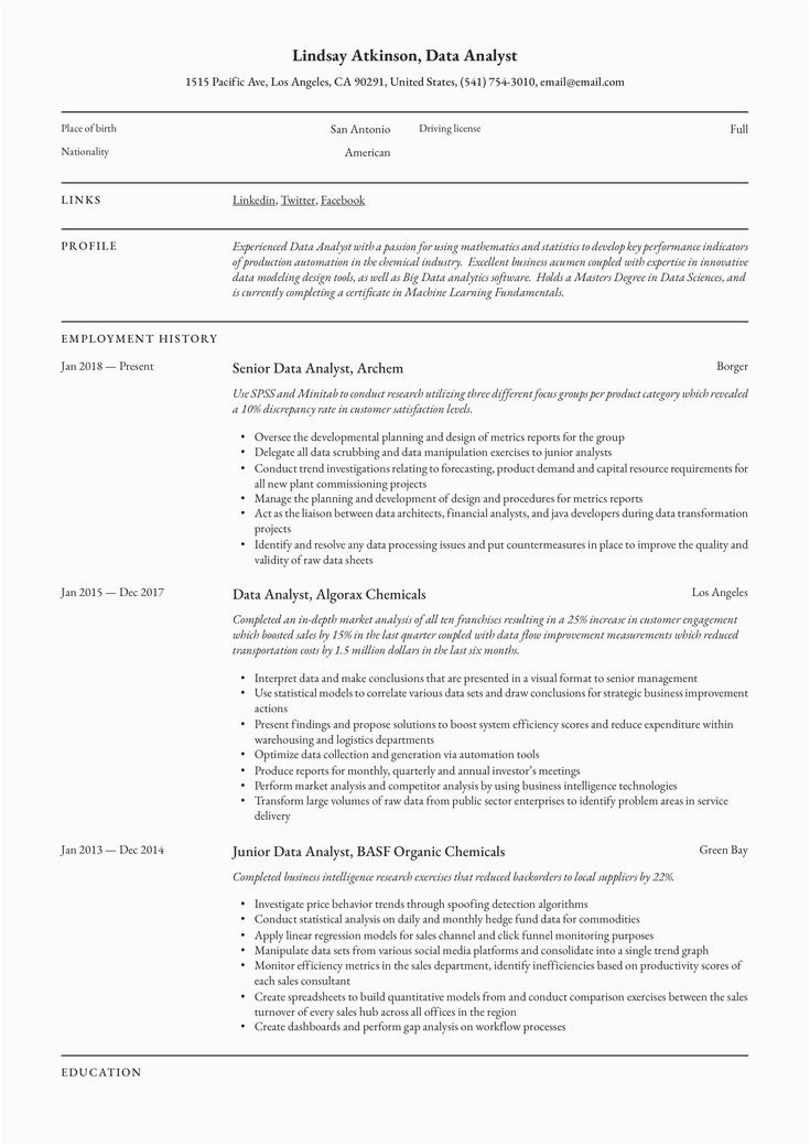 Data Analyst Resume Sample Job Description Data Analyst Resume Template