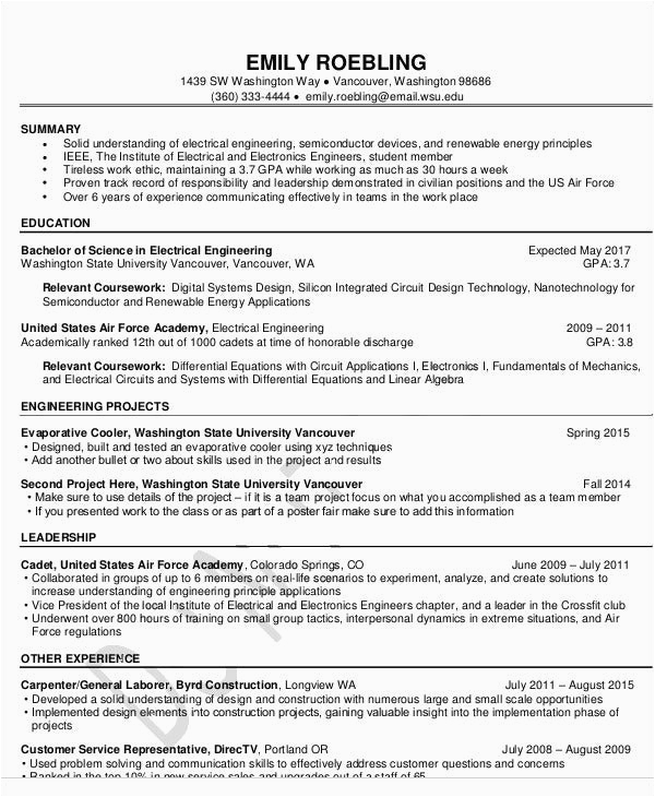 Electrical and Electronics Engineering Fresher Resume Sample 54 Engineering Resume Templates