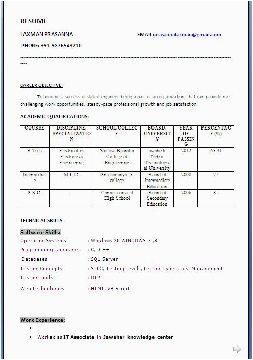 Electrical and Electronics Engineering Fresher Resume Sample Electrical and Electronics Engineering Fresher Resume format In Word