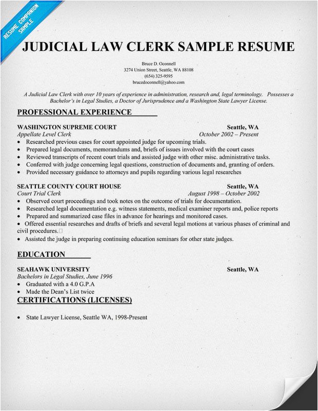 Entry Level Law Clerk Resume Sample Law Clerk Resume Samples Resume Samples