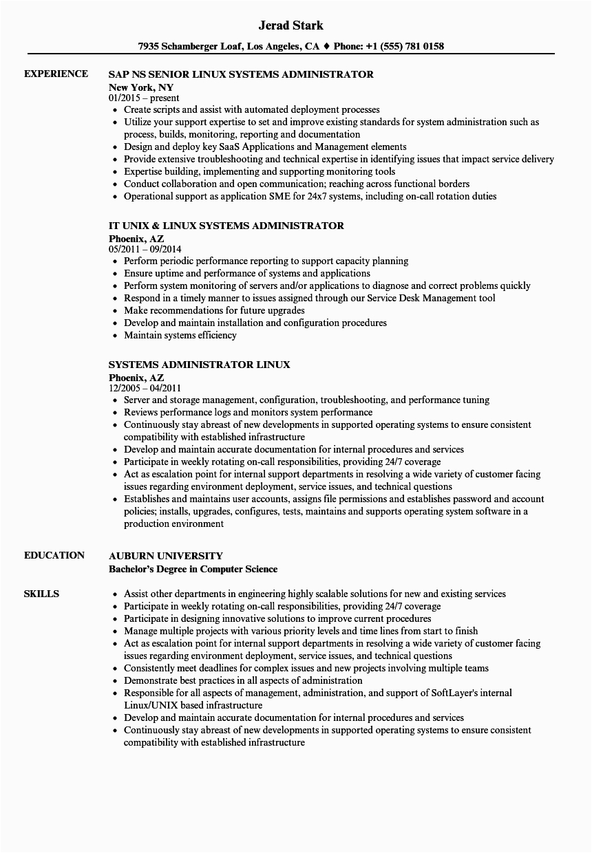 Entry Level Linux System Administrator Resume Sample Systems Administrator Linux Resume Samples