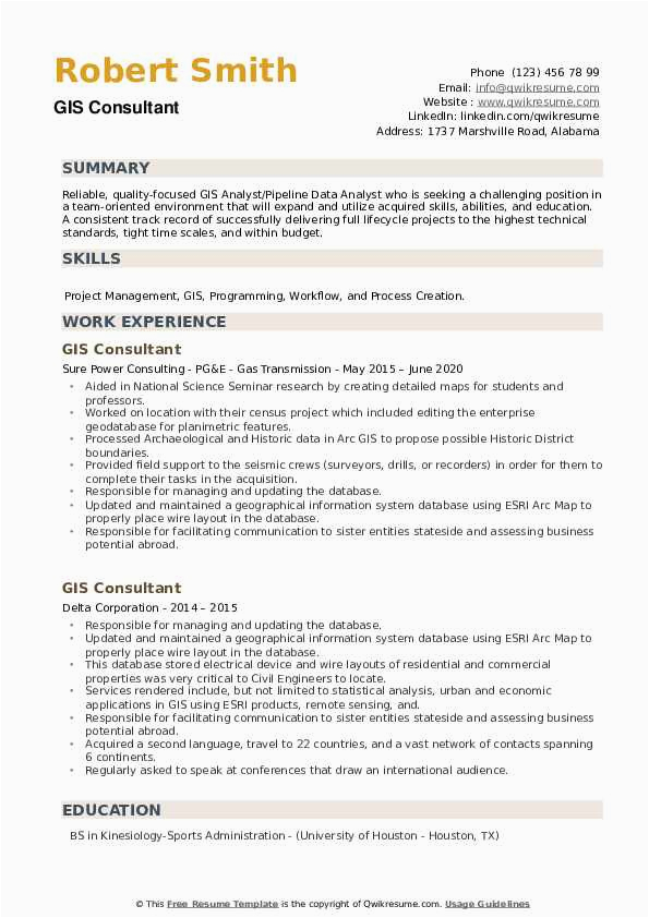 Experienced Phd Sample Resume for Consulting Gis Consultant Resume Samples