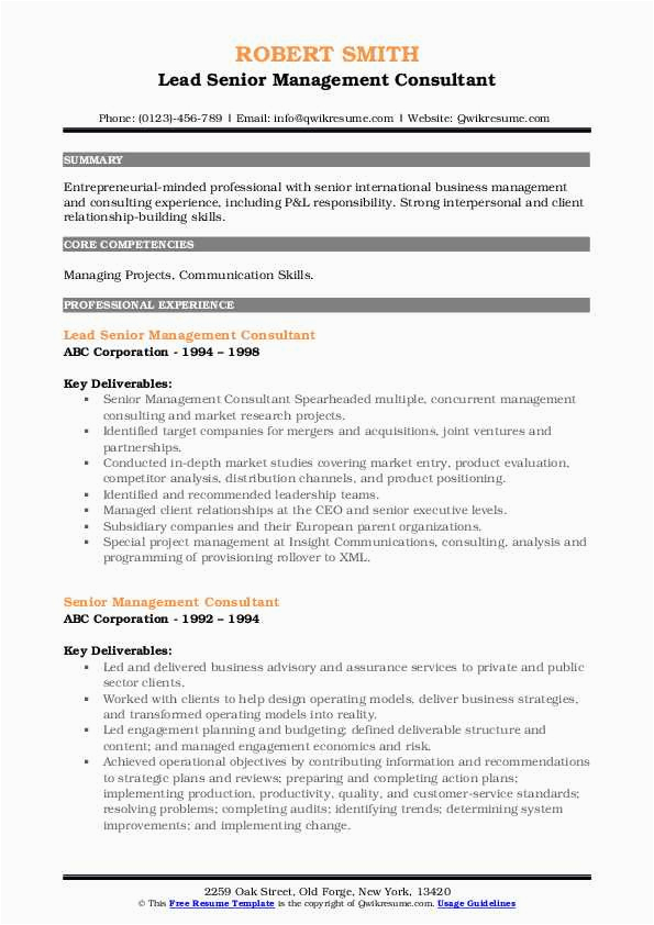 Experienced Phd Sample Resume for Consulting Senior Management Consultant Resume Samples