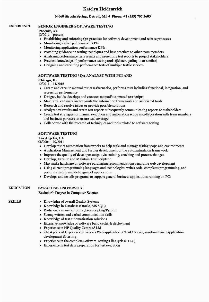 Experienced Resume Samples Of software Tester Sample Resume for Experienced software Tester Download