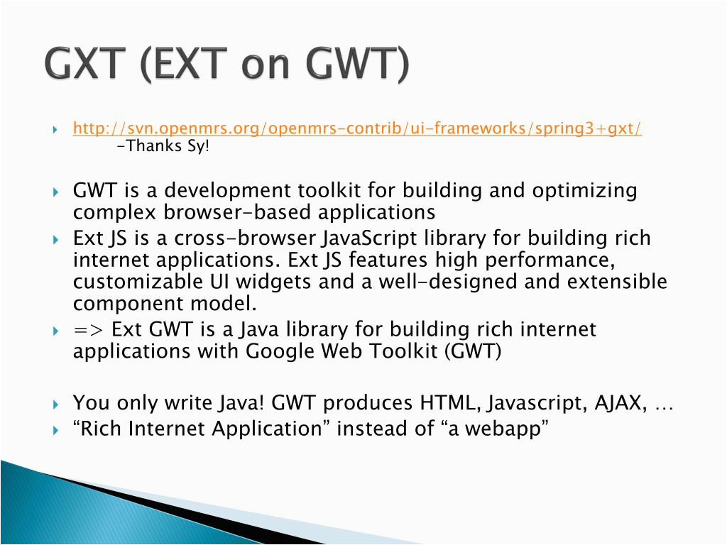 Extjs Gwt Gxt Based Framework Sample Resumes Ppt Openmrs 2 0 Ui Framework Options Powerpoint Presentation Free