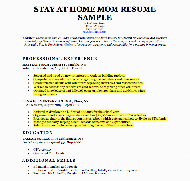 Free Resume Samples for Stay at Home Mom Stay at Home Mom Resume Sample & Writing Tips
