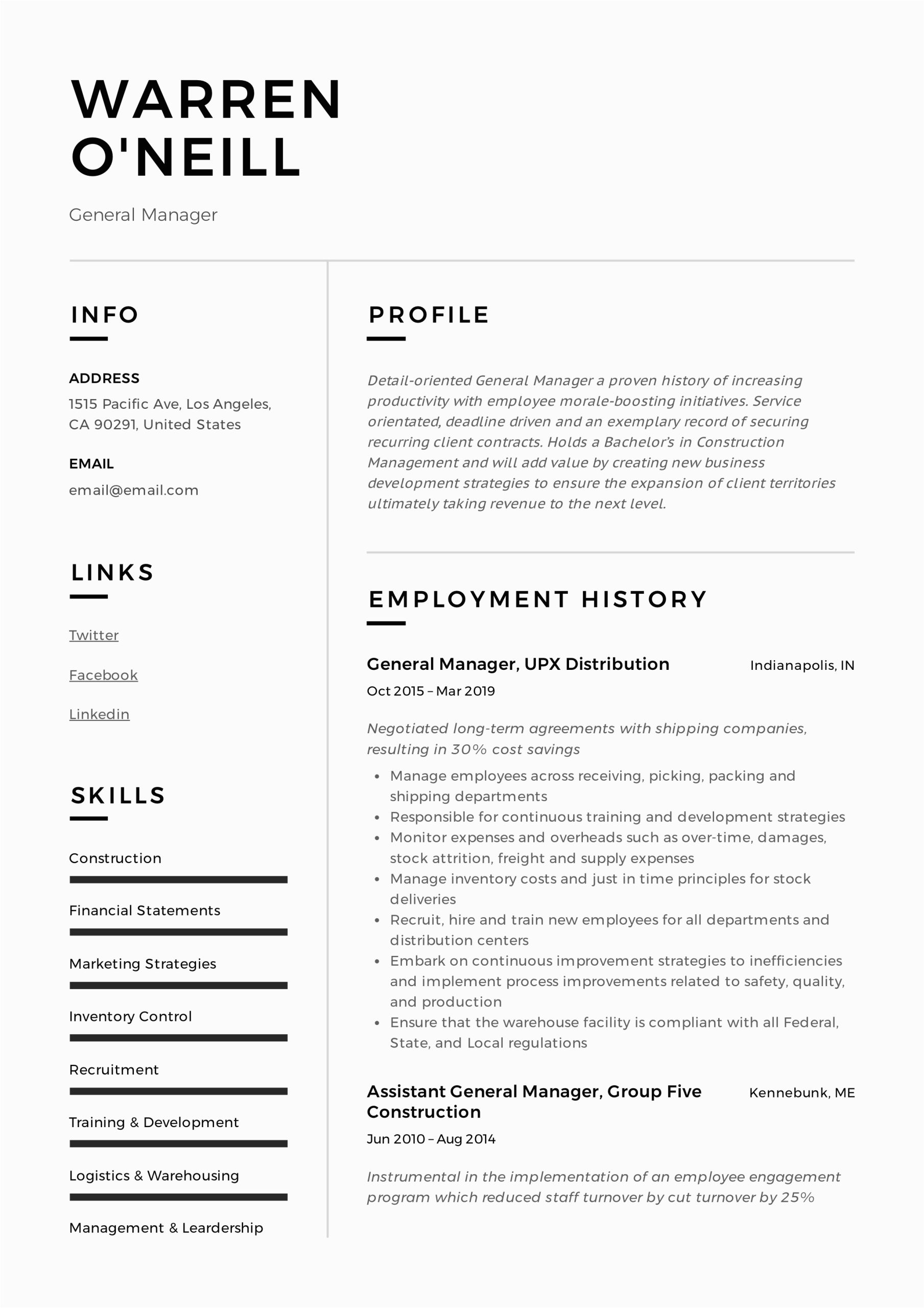 Free Resume Samples Online for General Manager General Manager Resume & Writing Guide 12 Resume Examples