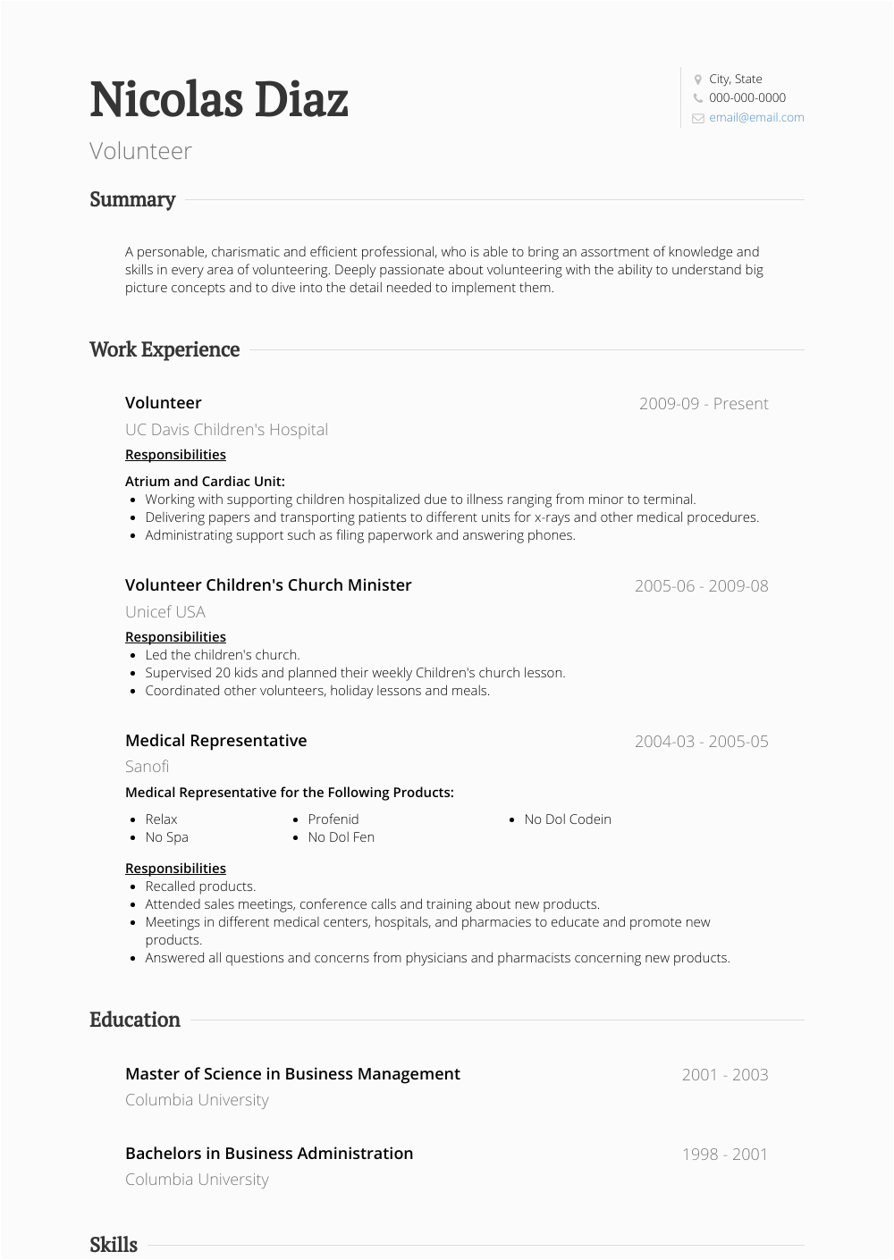 Free Resume Templates with Volunteer Experience Volunteer Work Resume Samples and Templates