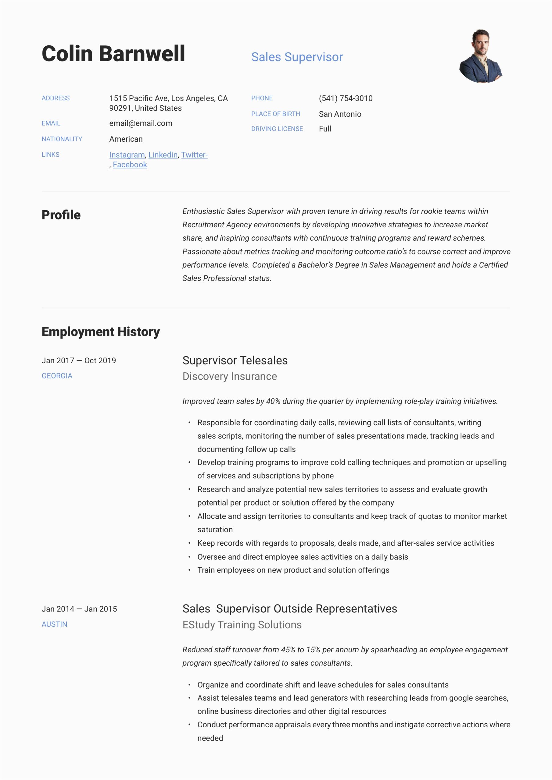 Free Retail Non It Resume Samples Sales Supervisor Non Retail Resume & Writing Guide 12 Examples