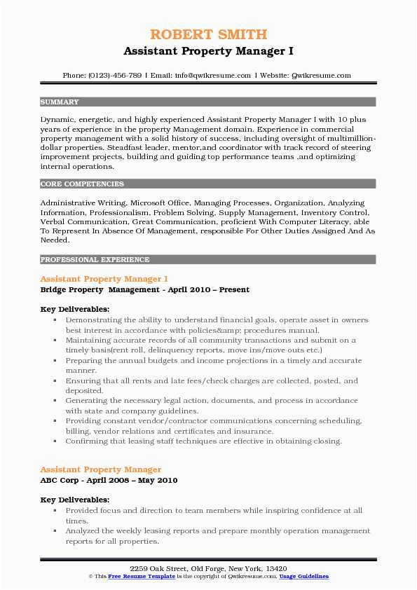 Free Sample assistant Property Manager Resume assistant Property Manager Resume Samples