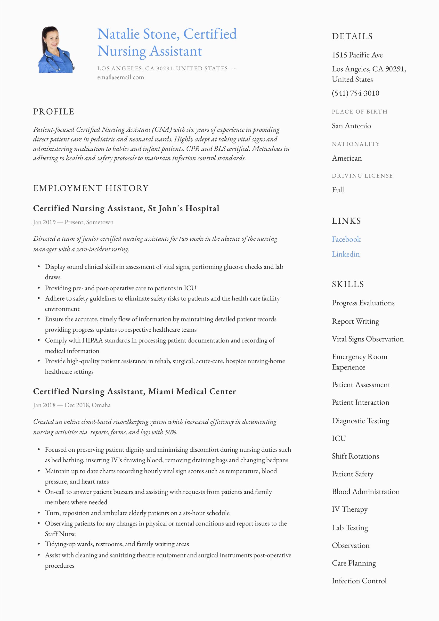 Free Sample Certified Nursing assistant Resume Certified Nursing assistant Resume & Writing Guide 12 Templates