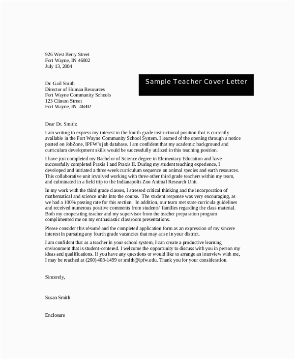 Free Sample Cover Letter for Resume Teacher Free 8 Sample Cover Letter for Resume Templates In Pdf