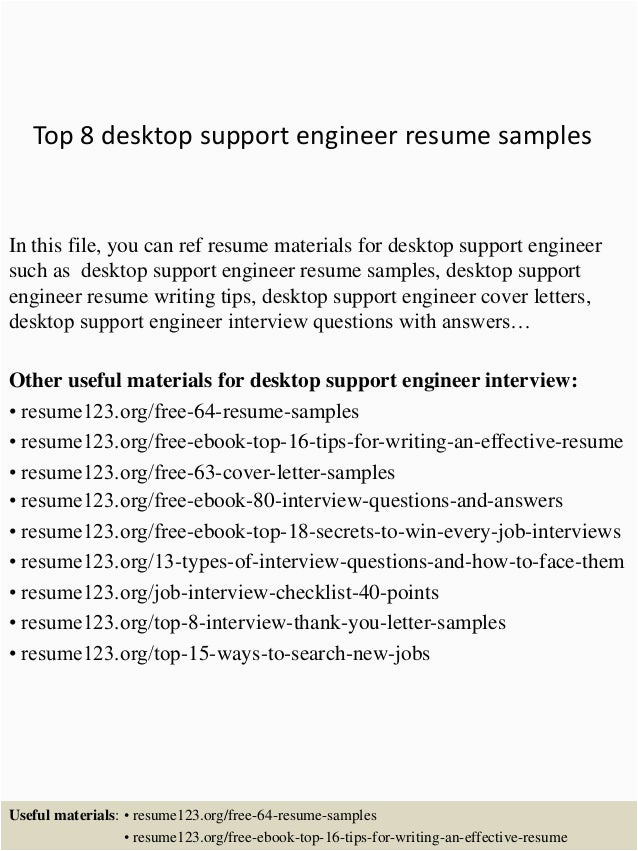 Fresher Resume Sample for Desktop Support Engineer top 8 Desktop Support Engineer Resume Samples