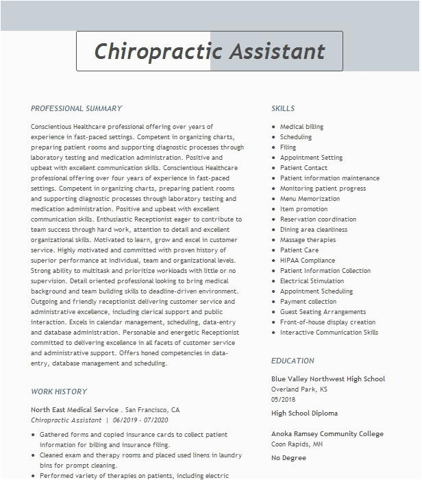 Front Desk Chiropractic assistant Resume Sample Chiropractic assistant Receptionist Resume Example Health Matters