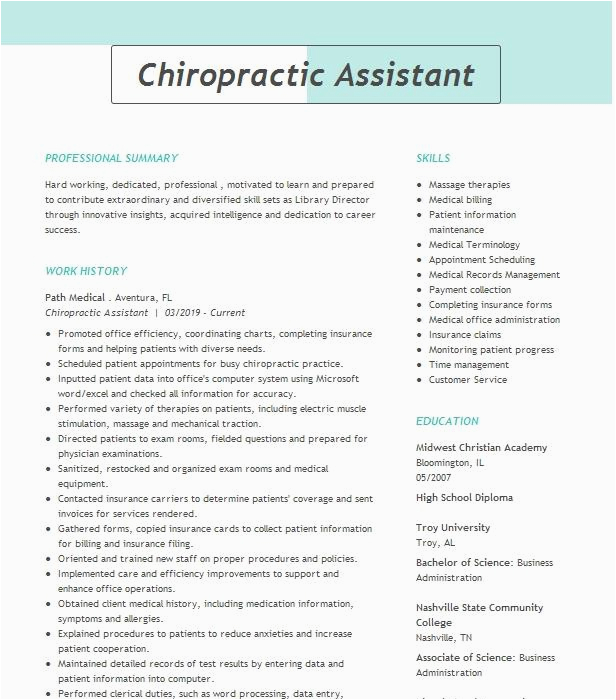 Front Desk Chiropractic assistant Resume Sample Chiropractic assistant Resume Example Receptionist Hilmar California