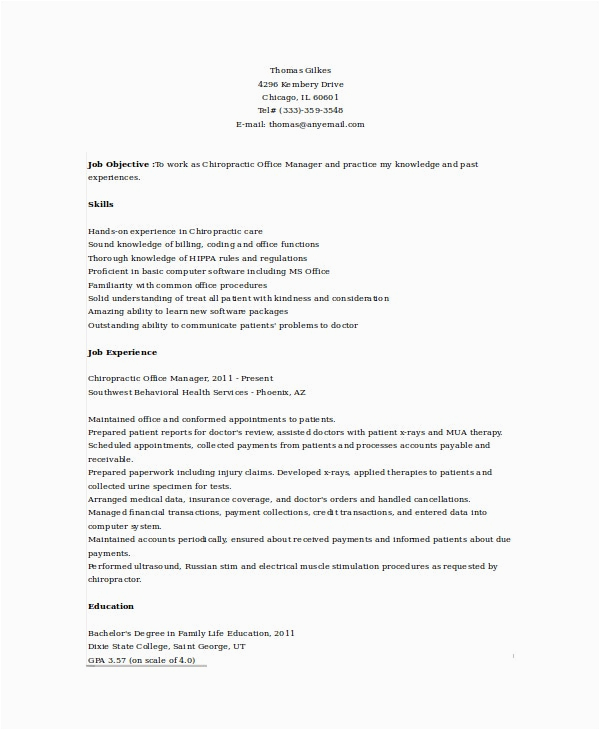 Front Desk Chiropractic assistant Resume Sample Chiropractic Resume Template 6 Free Word Documents Download
