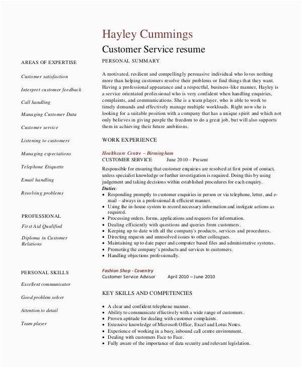 Health Insurance Customer Service Resume Sample Free 7 Sample Healthcare Resume Templates In Ms Word
