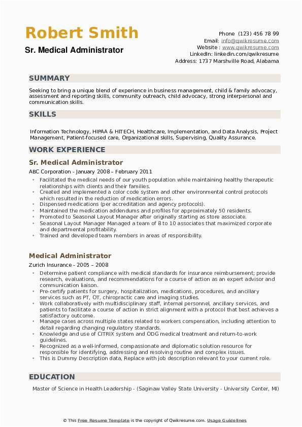 Healthcare Administrator Resume Sample Skills Needed Medical Administrator Resume Samples