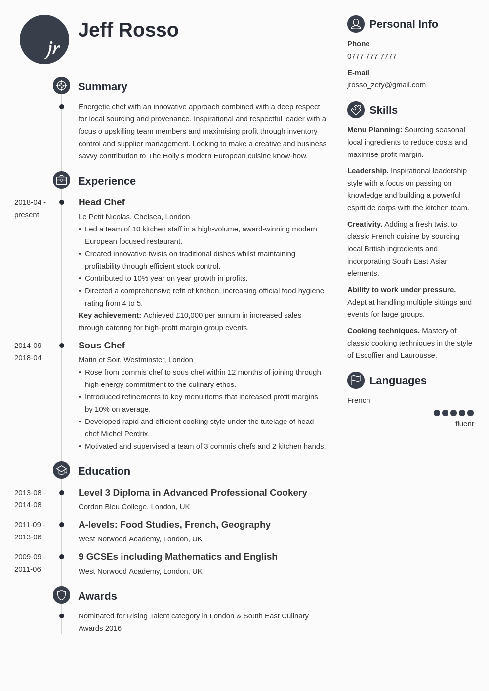 I Need to See A Sample Resume Chef Cv Example & Writing Guide Template & 20 Tips