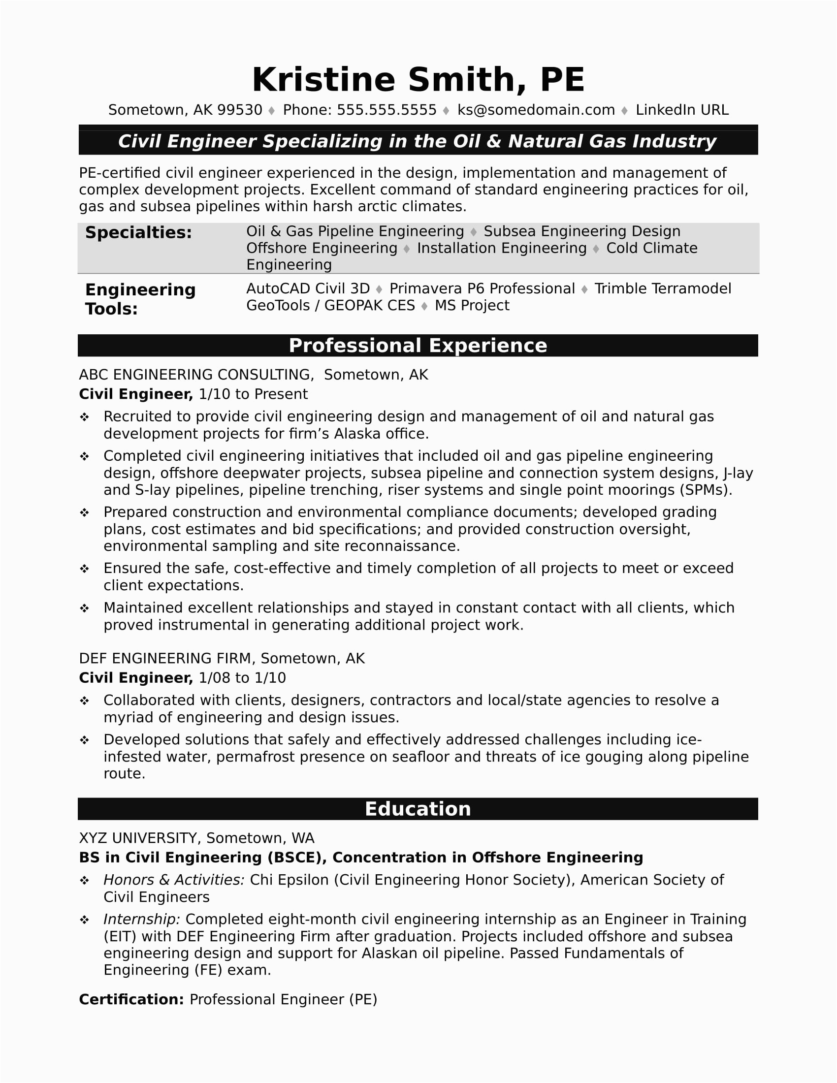I Need to See A Sample Resume Sample Resume for A Midlevel Civil Engineer
