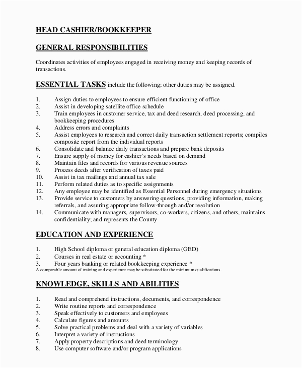 I Was Responsible for Resume Sample Free 7 Sample Cashier Resume Templates In Ms Word