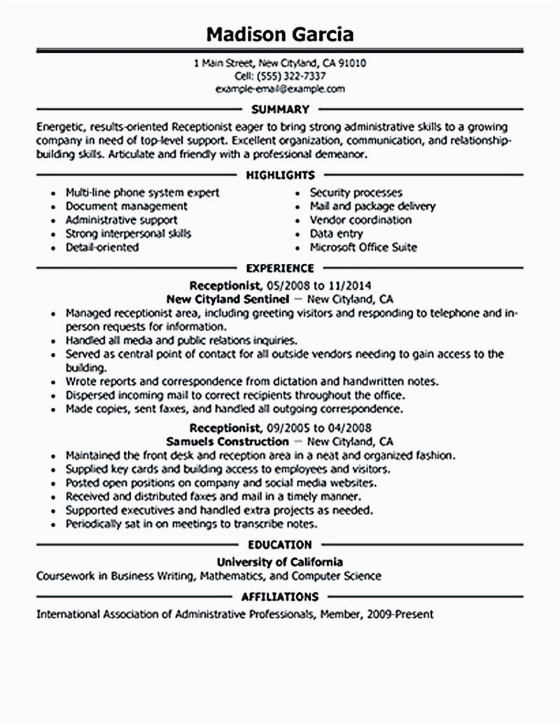 I Was Responsible for Resume Sample Receptionist Resume Objective Receptionist Resume is Relevant with