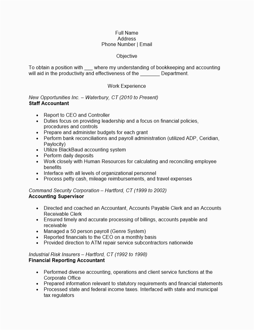 I Was Responsible for Resume Sample Staff Accountant Resume Resume Examples for Accountant Position