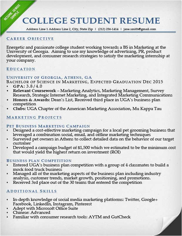 Internship Resume Template for College Students Download Internship Resume Samples & Writing Guide