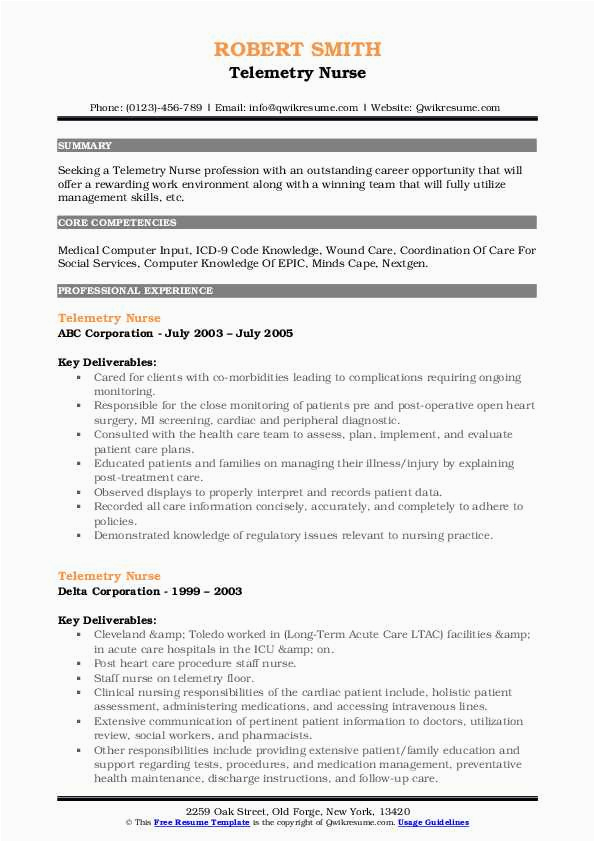 Job Description Sample Telemetry Nurse Resume Telemetry Nurse Resume Samples