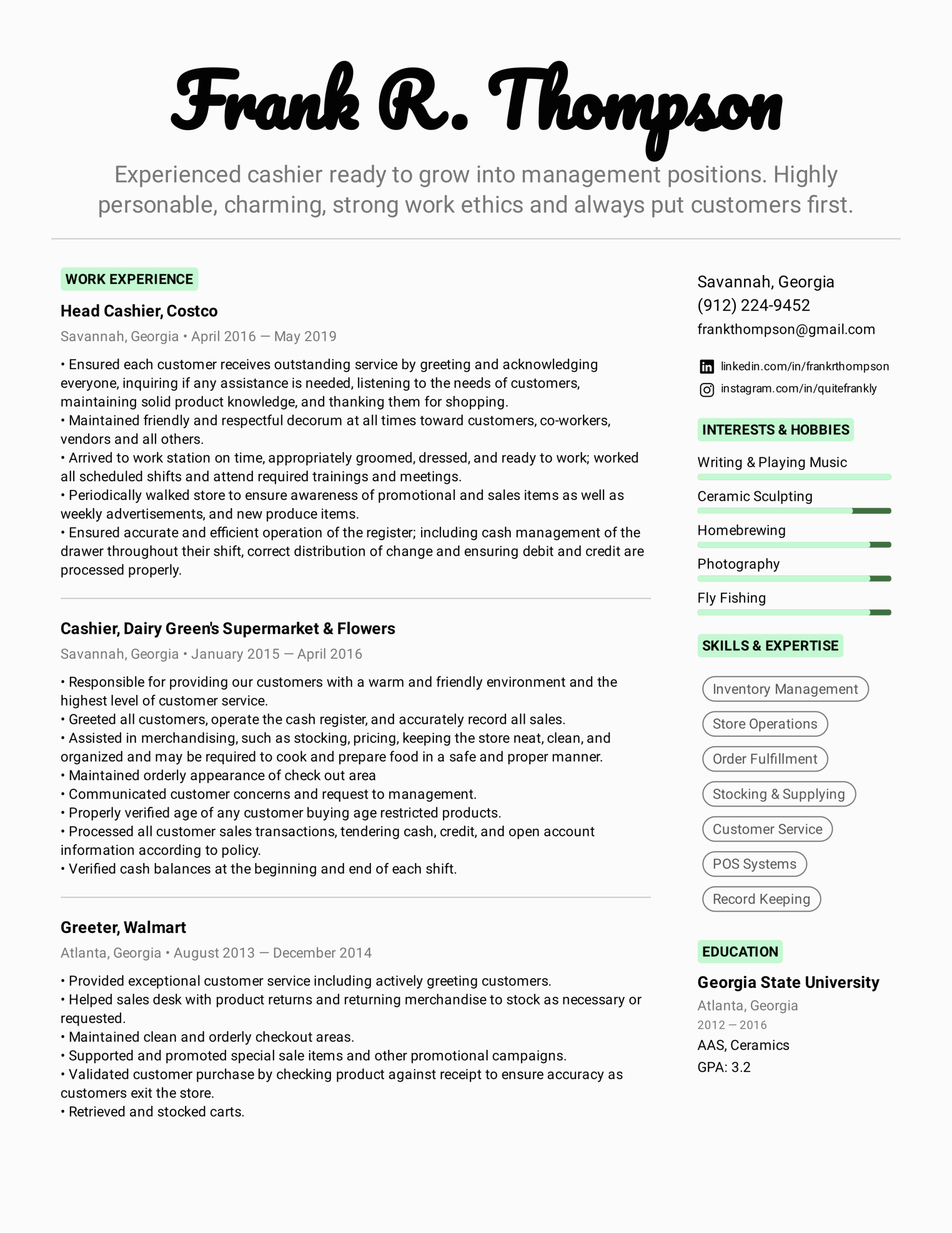 Job Interview Site Resume Skills List Sample Examples Cashier Resume Example