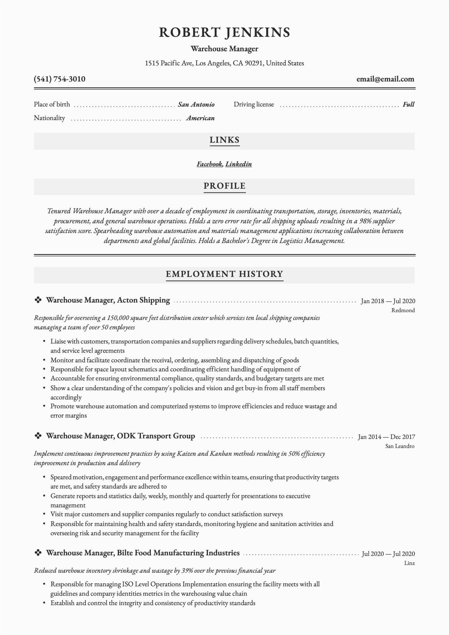 Job Qualificaton Warehouse Management Resume Samples Warehouse Manager Resume & Writing Guide