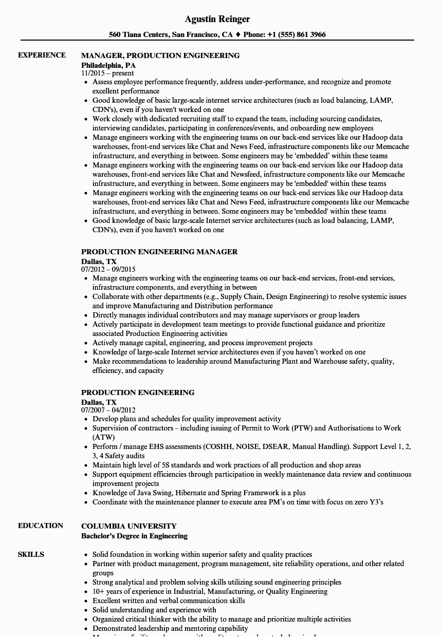 Manufacturing and Production Engineer Resume Samples Production Engineer Cv Template July 2022