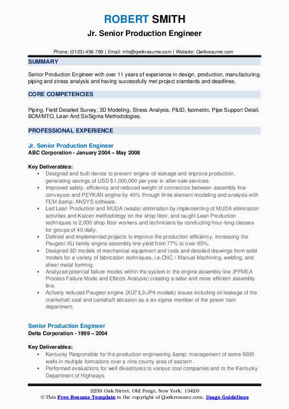 Manufacturing and Production Engineer Resume Samples Senior Production Engineer Resume Samples