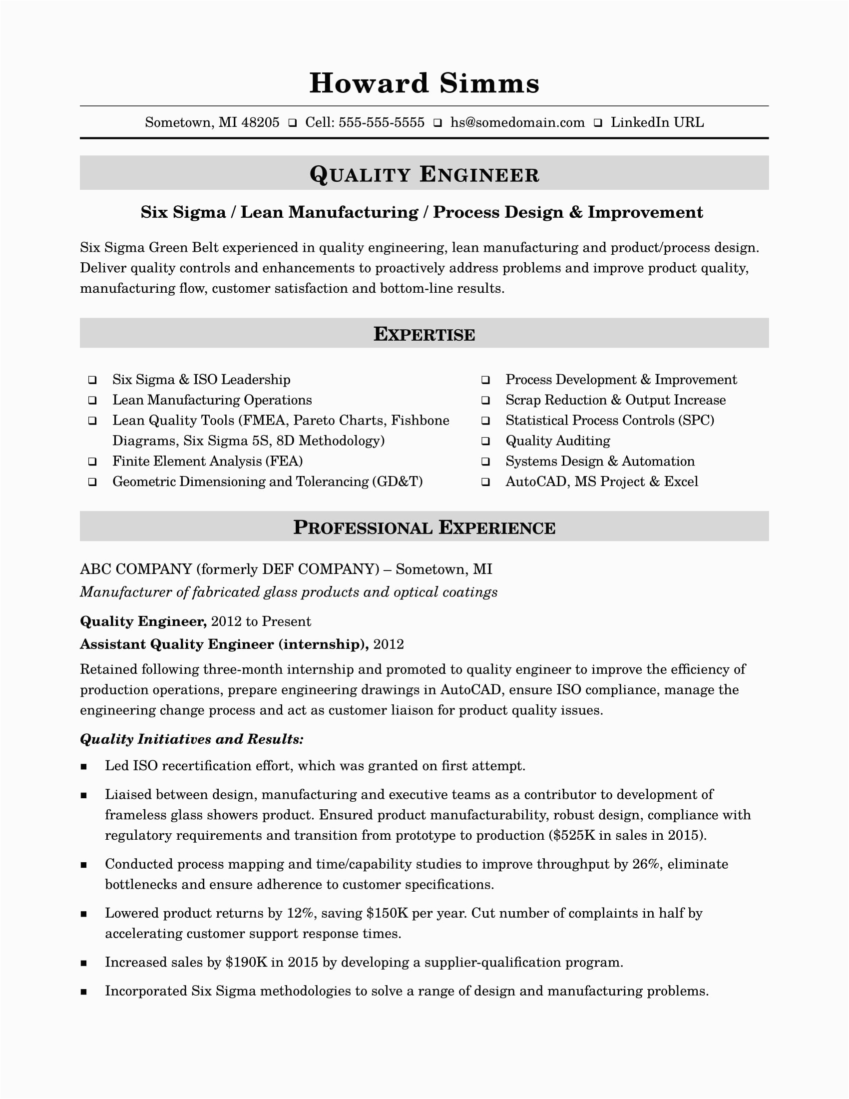 Manufacturing Engineer Mid Career Resume Sample Sample Resume for A Midlevel Quality Engineer