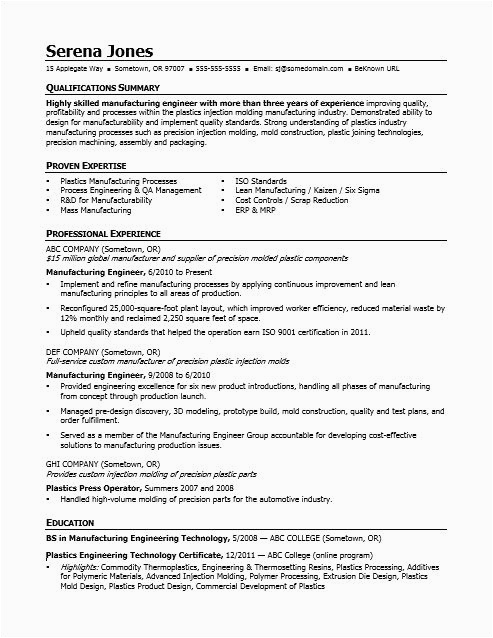 Manufacturing Engineer Mid Career Resume Sample View This Sample Resume for A Midlevel Manufacturing Engineer to See
